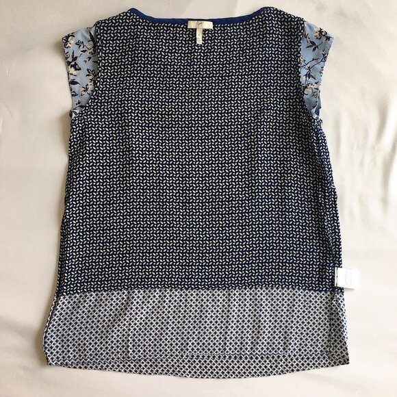 Joie Silk Floral Patterned Colorblock Shift Blouse - Picture 6 of 9